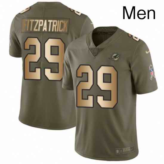 Mens Nike Miami Dolphins 29 Minkah Fitzpatrick Limited Olive Gold 2017 Salute to Service NFL Jersey